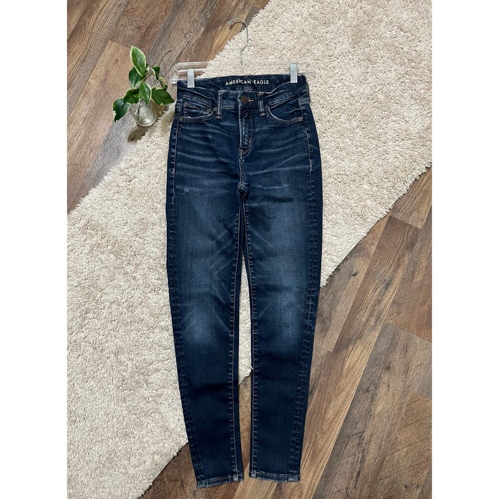 American Eagle 0 Short Dark Wash Whiskered The Luxe Jean High-Rise Skinny Jeans